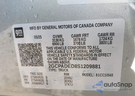 2025 Chevrolet Silverado 1500 2Wd Short Bed Rst from USA, damaged, VIN 2GCPADED8S1209881